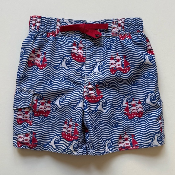 L.L. Bean Boys Blue and Red Nautical Swim Shorts - Size 2T - Picture 1 of 8